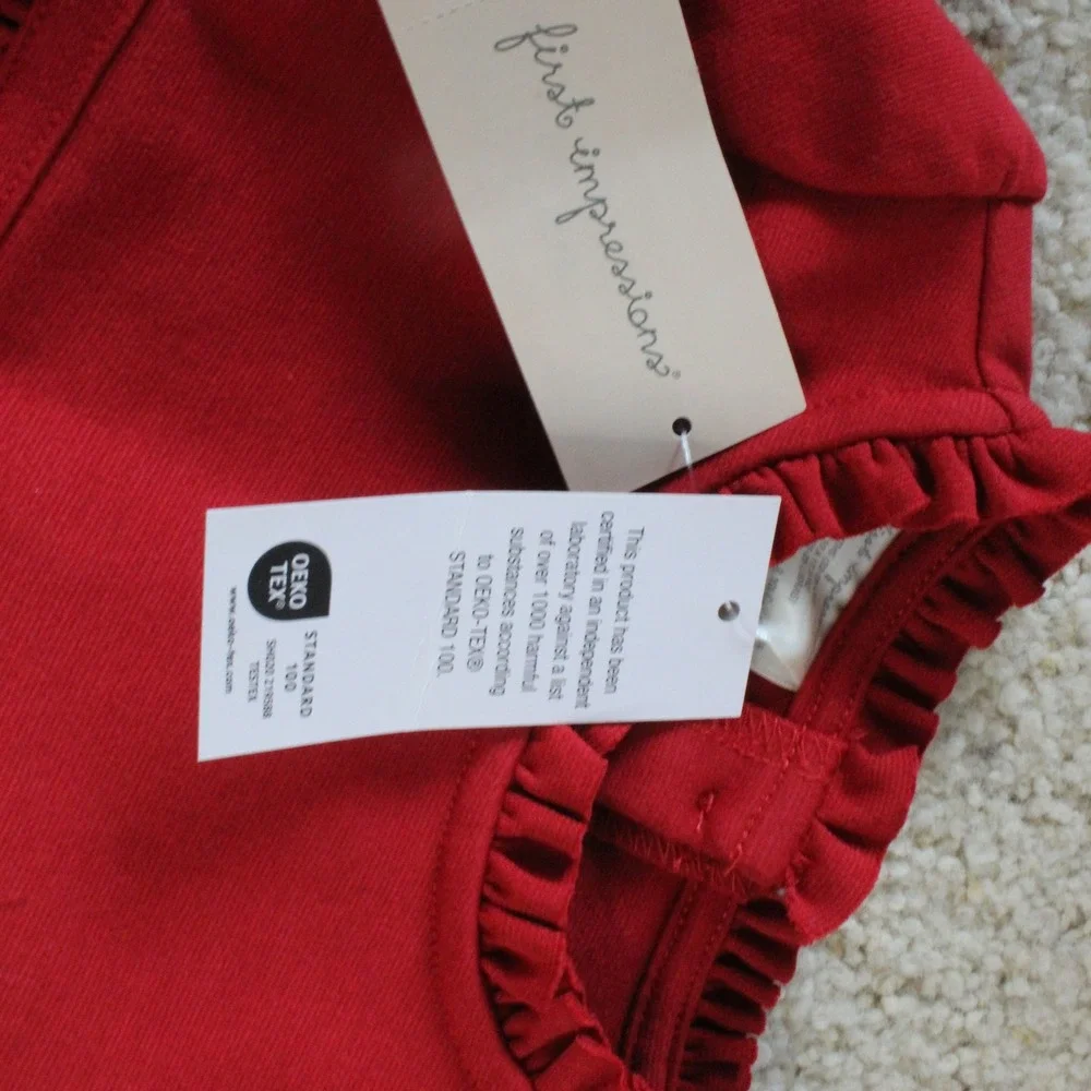 First Impressions Dress Ruffle Neck Bow Accent 24M Red Holiday Christmas Party